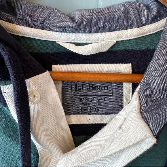 L.L. Bean Men's Striped Hoodie - Navy and Teal - Picture 4 of 7